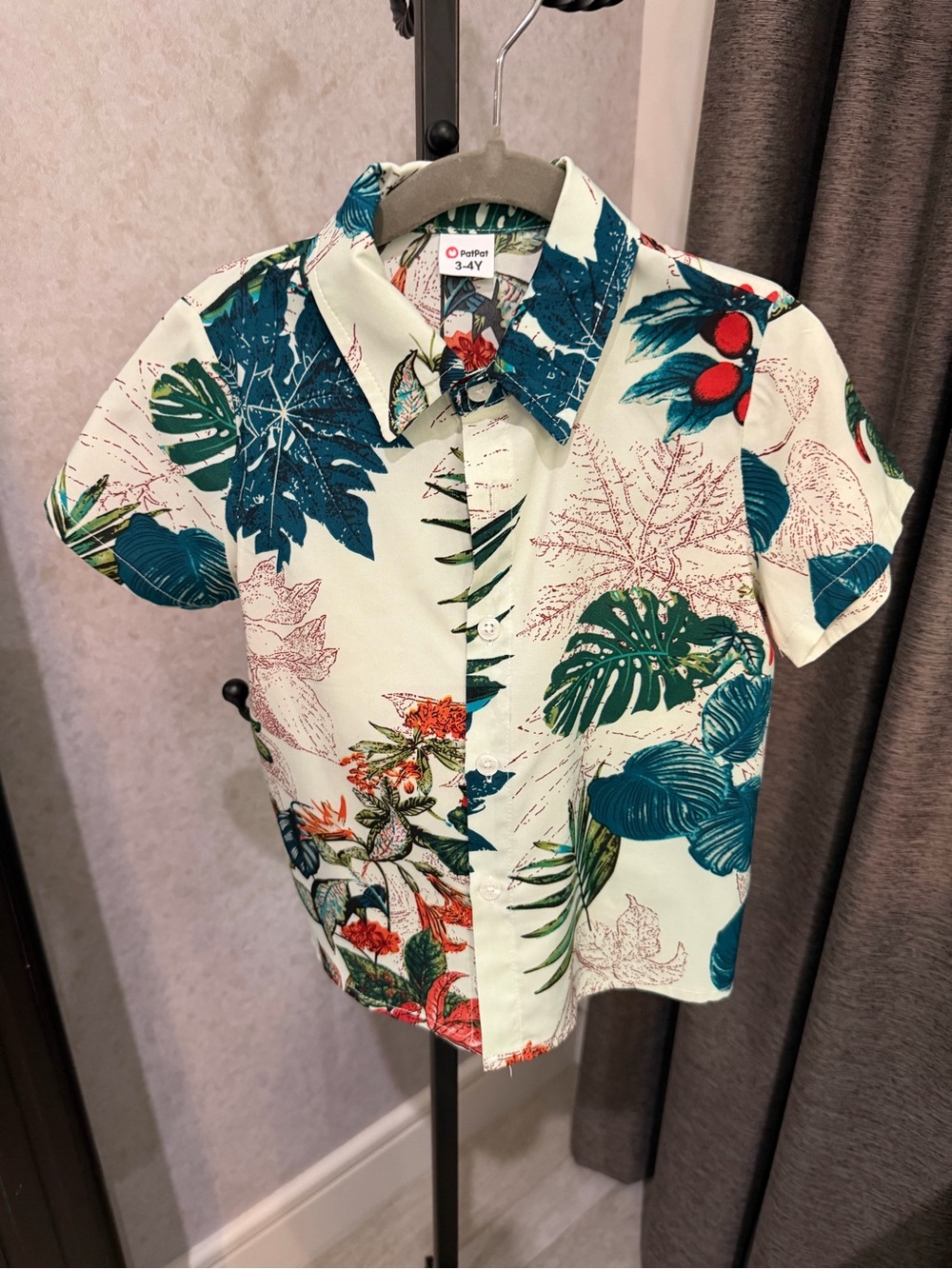 Boys Hawaiian Patterned Tropical Short Sleeve Shirt - Green/Teal size 3-4 boys
